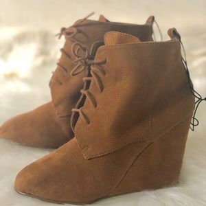 Faux suede wedge booties